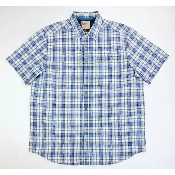 5.11 Tactical Other - 5.11 Tactical Size Large Men Blue White Check Pocket Logo Tag Short Sleeve Shirt